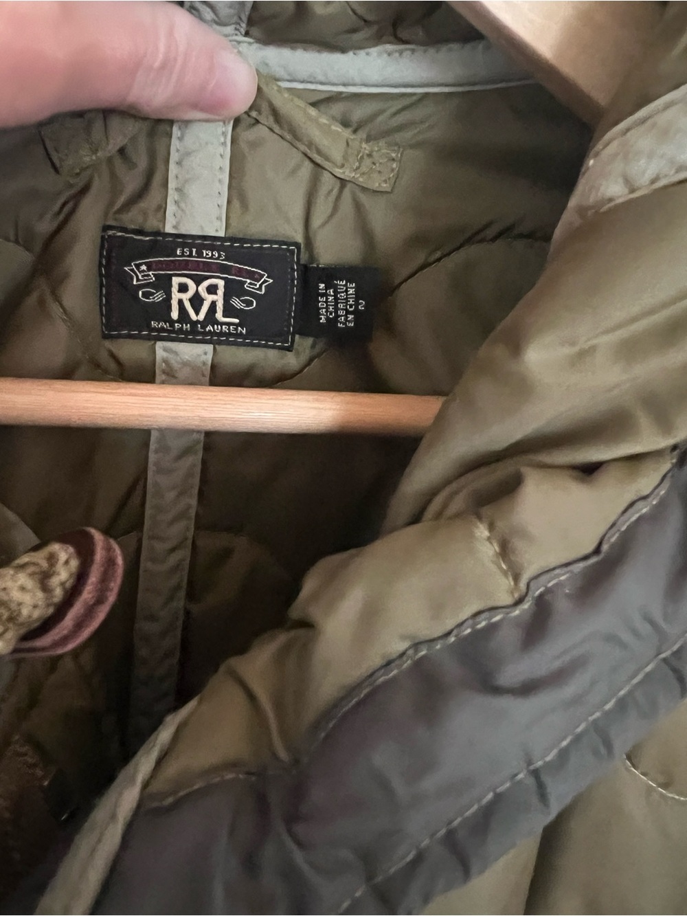 Ralph Lauren Double RL Olive Green Quilted Hooded Parka - Picture 2 of 3